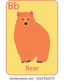 Educational flashcard with letter B, bear illustration, and text, perfect for kids learning the alphabet.