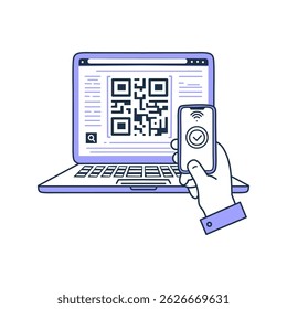 Ilustração plana educacional demonstrando a digitalização de código QR, adequada para conteúdo de aprendizado tecnológico.