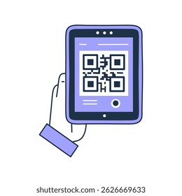 Ilustração plana educacional demonstrando a digitalização de código QR, adequada para conteúdo de aprendizado tecnológico.