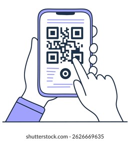 Ilustração plana educacional demonstrando a digitalização de código QR, adequada para conteúdo de aprendizado tecnológico.