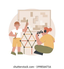 Educational game abstract concept vector illustration. Gaming education platform, gamified learning system, play and learn, magnetic constructor, playing kids, intellectual toys abstract metaphor.