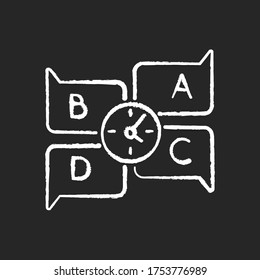 Educational game chalk white icon on black background. Traditional game, trivia night. Friendly party entertainment. Quick question answer, riddle contest. Isolated vector chalkboard illustration