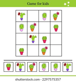 Educational game for children with cacti in pots