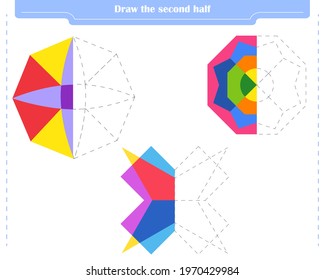 Educational game for children. Circle and color the second part of the shapes.