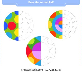 Educational game for children. Circle and color the second part of the shapes.