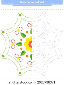 Educational game for children. Circle and color the second part of the shapes.