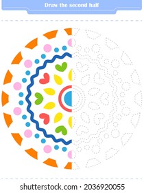 Educational game for children. Circle and color the second part of the shapes.