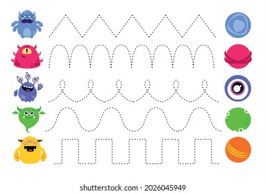 Educational game for children. Circle the path from the monsters to their planets by points