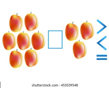Educational game for children, comparison of the number of peaches.