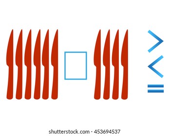 Educational game for children, comparison of the number of knives.