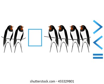 Educational game for children, comparison of the number of swallows.