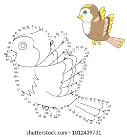 Educational game for children. Connect the dots on the figures. Bird. Vector illustration.