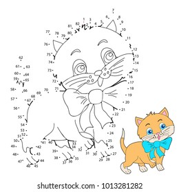 Educational game for children. Connect the dots on the figures. Cat. Vector illustration.