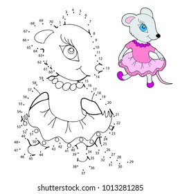 Educational game for children. Connect the dots on the figures. Mouse. Vector illustration.
