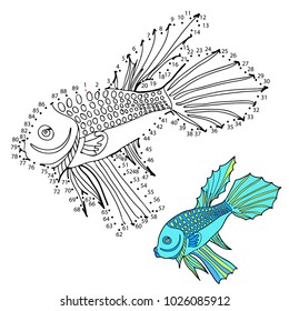 Educational game for children. Connect the dots on the figures.  A fish,
  vector illustration.