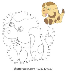 Educational game for children. Connect the dots on the figures. Funny puppy. Vector illustration.