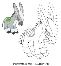 Educational game for children. Connect the dots on the figures. Donkey. Vector illustration.