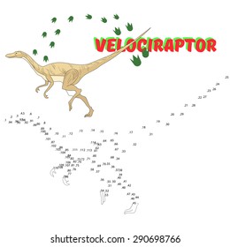 Educational game for children connect the dots to draw dinosaur vector illustration