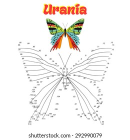 Educational game for children connect the dots to draw butterfly vector illustration