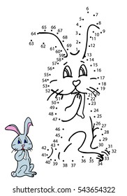 Educational game for children. Connect the dots on the figures. Rabbit,   vector illustration.