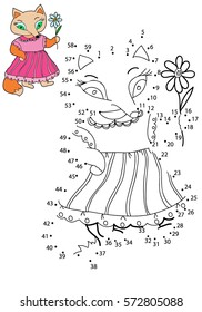 Educational game for children. Connect the dots on the figures. Fox,   vector illustration.