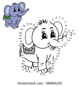 Educational game for children. Connect the dots on the figures.  Elephant,  vector illustration.