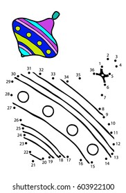 Educational game for children. Connect the dots on the figures.  Toy, whirligig,   vector illustration.