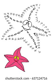 Educational game for children. Connect the dots on the figures. Starfish,
   vector illustration.