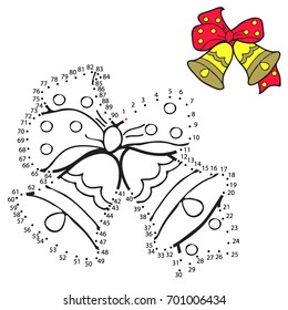 Educational game for children. Connect the dots on the figures. Christmas decorations.  Bell,  vector illustration.