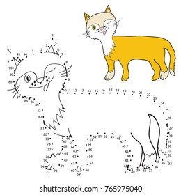 Educational game for children. Connect the dots on the figures. Pets.  Funny cat. Vector illustration.