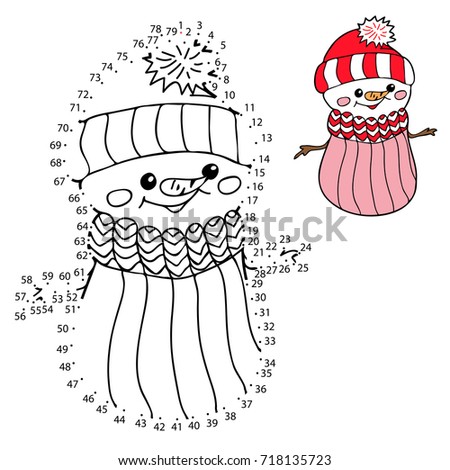 Educational game for children. Connect the dots on the figures. Christmas decorations. Cheerful snowman,  vector illustration.