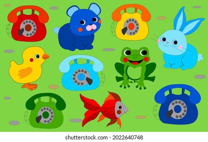Educational game for children. Connect a line of matching animals and telephones. Vector illustration
