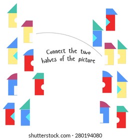 Educational game for children connect two parts of picture