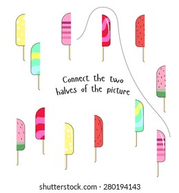 Educational game for children connect two parts of picture