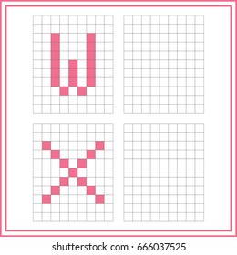 Educational game for children. Copy the letters using the grid. Vector illustration. alphabet - worksheet for kids. 