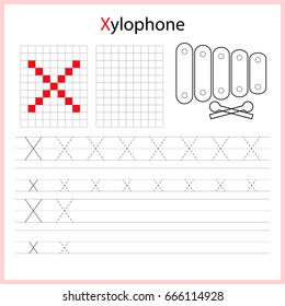 Educational game for children. Copy the letters using the grid.  Writing A-Z, alphabet - worksheet for kids. Painting page.  Vector illustration. 