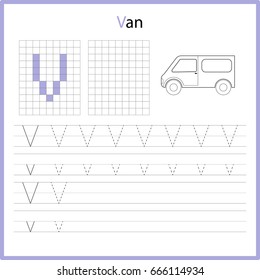 Educational game for children. Copy the letters using the grid.  Writing A-Z, alphabet - worksheet for kids. Painting page.  Vector illustration. 