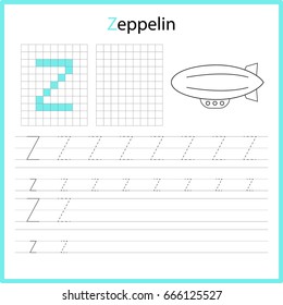 Educational game for children. Copy the letters using the grid.  Writing A-Z, alphabet - worksheet for kids. Painting page.  Vector illustration. 