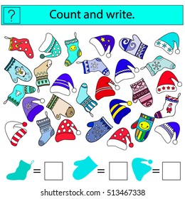 Educational game for children. Count and write. Color vector illustration.