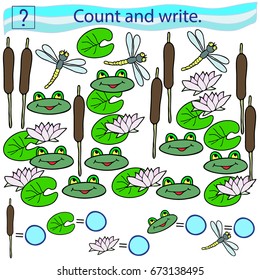Educational game for children. Count and write. Color vector illustration.