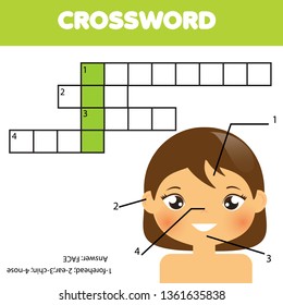 Educational game for children. Crossword puzzle kids activity. My body theme. learning english vocabulary.