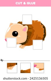 Educational game for children cut and glue a part of a cute guinea pig picture pet worksheet