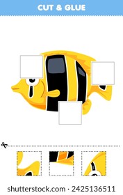 Educational game for children cut and glue a part of a cute fish picture printable pet worksheet