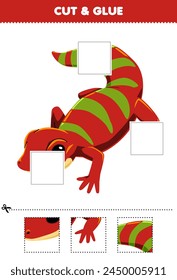 Educational game for children cut and glue a part of a cute red gecko picture pet worksheet