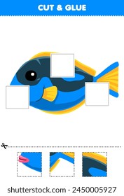 Educational game for children cut and glue a part of a cute blue fish picture pet worksheet