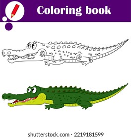 Educational game for children. Cute crocodile. Coloring book. Cartoon vector illustration