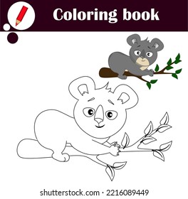 Juego educativo para niños. Oso de koala. Libro de colorear. Ilustración vectorial de dibujos animados