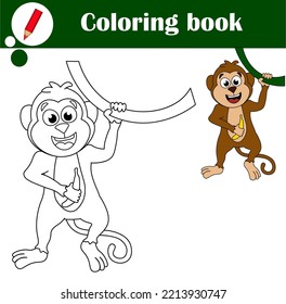 Educational game for children. Cute monkey. Coloring book