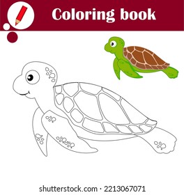 Juego educativo para niños. Tortuga marina. Libro de coloración