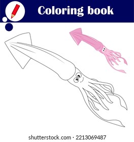 Educational game for children. Cute squid. Coloring book